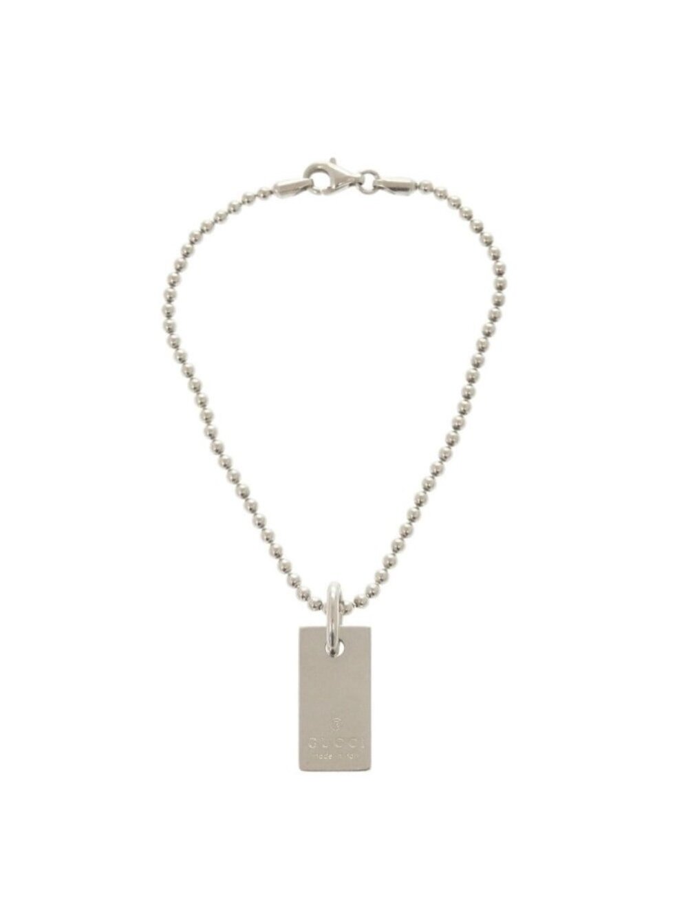 Gucci Logo Plate Ball Chain 925 Sterling Silver Bracelet